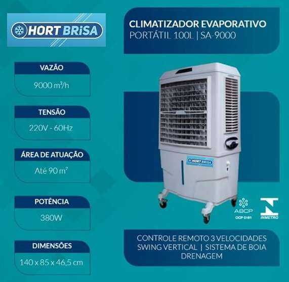 Climatizador Portátil Hortbrisa i9 Voltagem 110 ou 220v escolher a voltagem