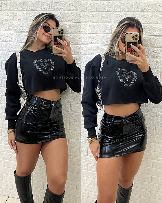 Cropped Moletom Estampa Preto