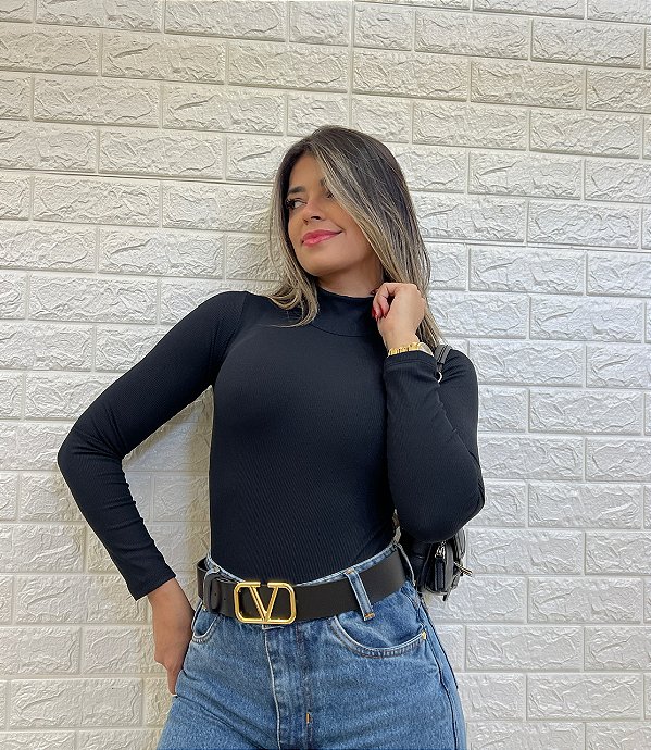 Body Canelado Manga Longa