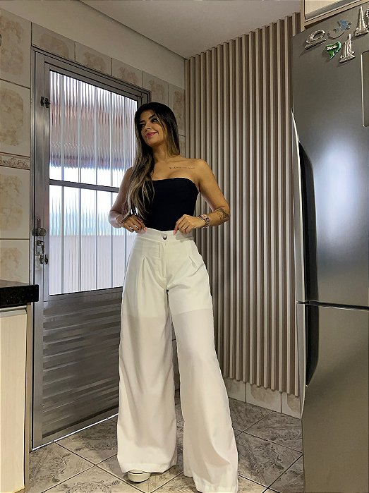 Calça Pantalona Branca CalÃ§a Branca Com Blusa Estampada Calça