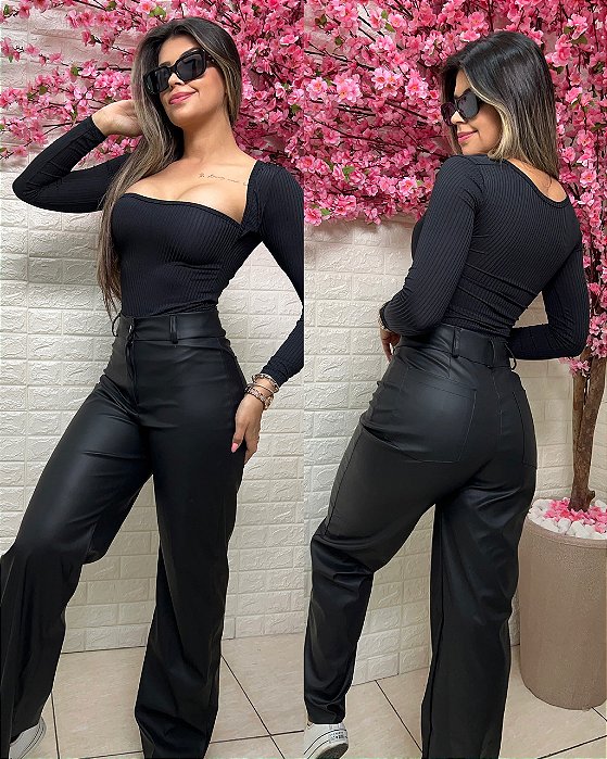 CALÇA WIDE LEG COURO