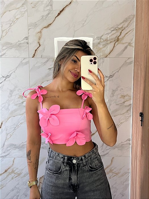 Cropped Flor Rosa