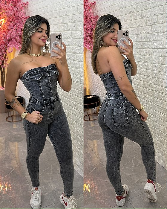 Macacão Jeans Escuro Sal e Pimenta