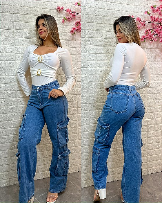Calça Jeans Cargo