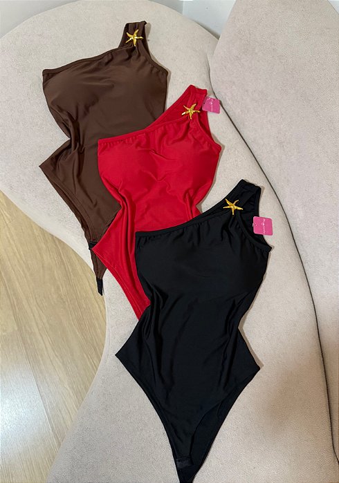 Body Alça Única Estrela Preto