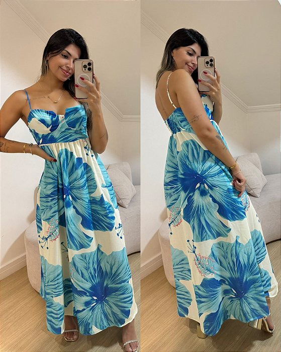 Vestido Cecília Azul Flor