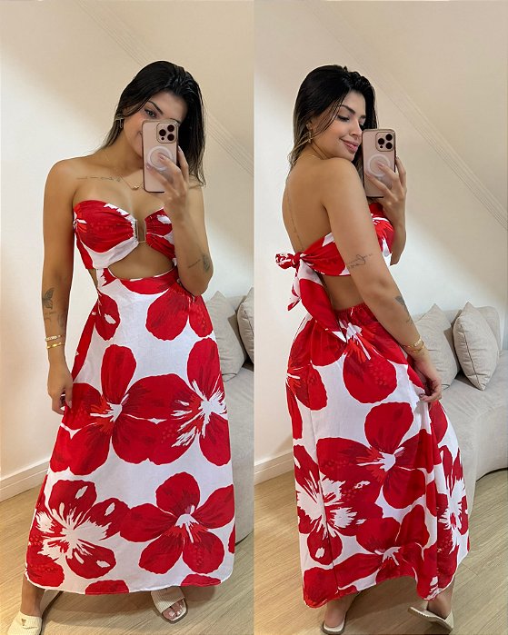 Vestido Amélia Flores Vermelhas