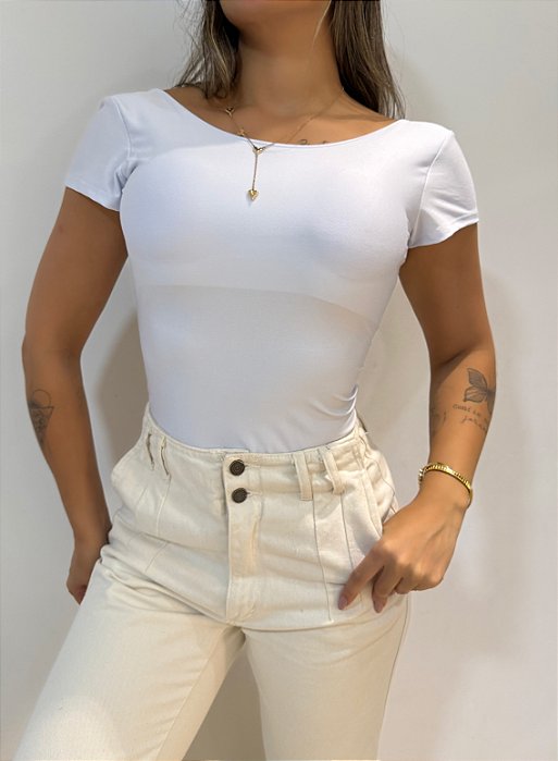 Body Cavado Manguinha Branco