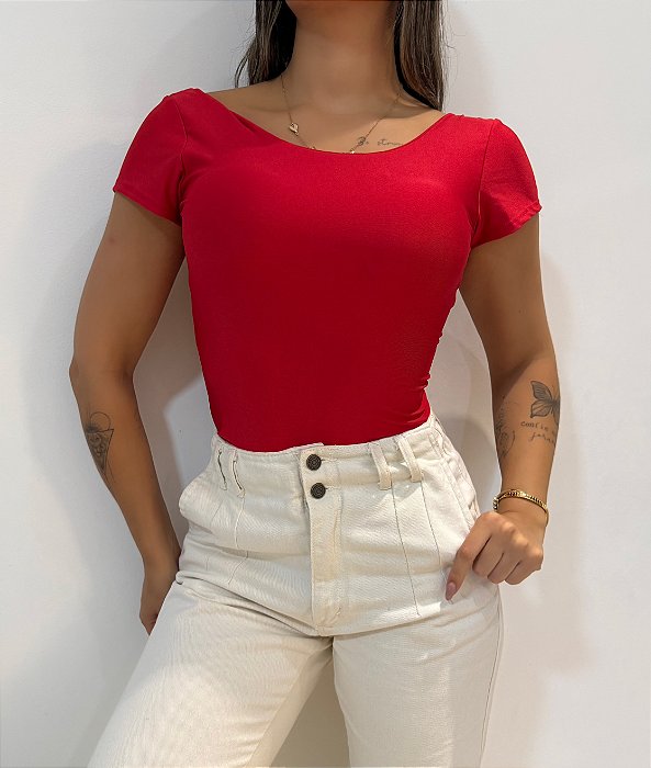 Body Cavado Manguinha Vermelho