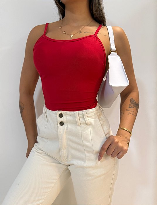 Body Cavado Alça Vermelho