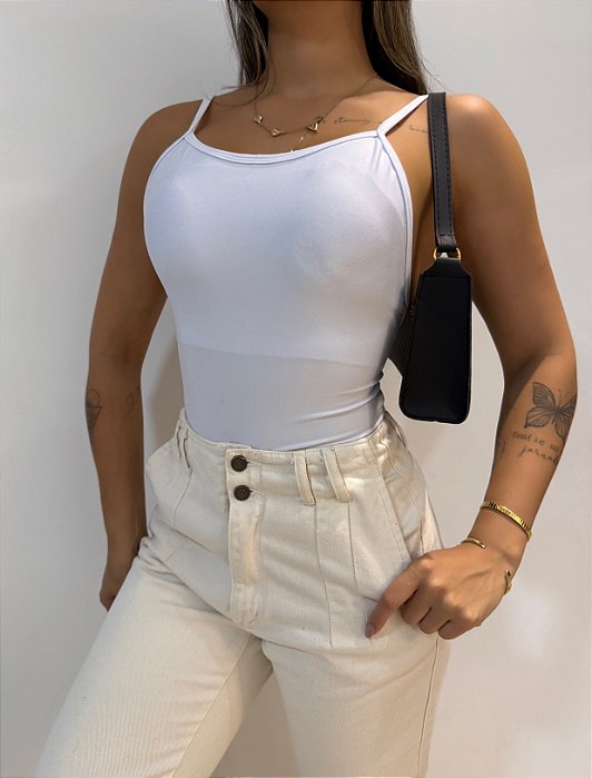 Body Cavado Alça Branco