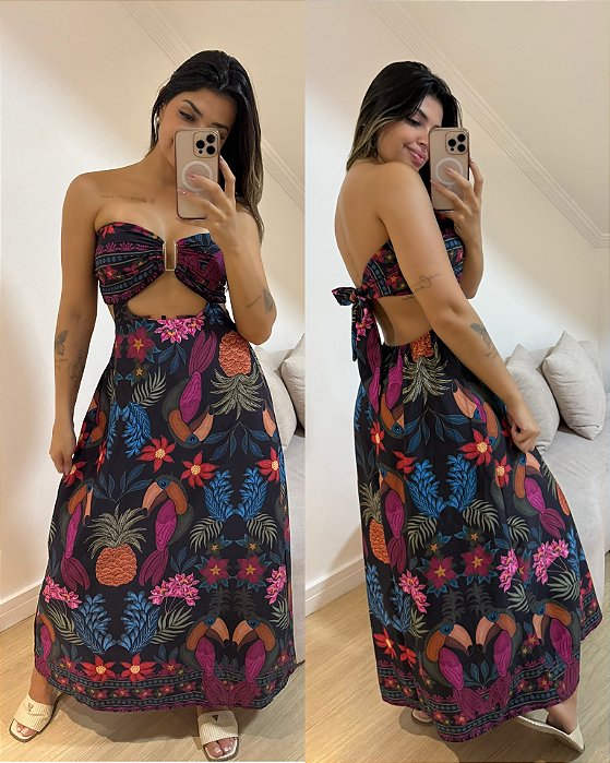 Vestido Amélia Preto estampa