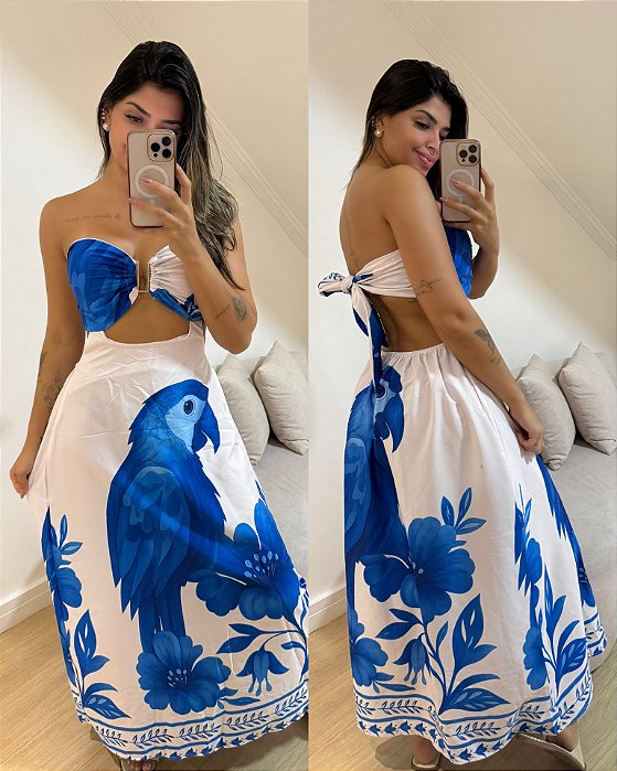 Vestido Amélia Azul Pássaro