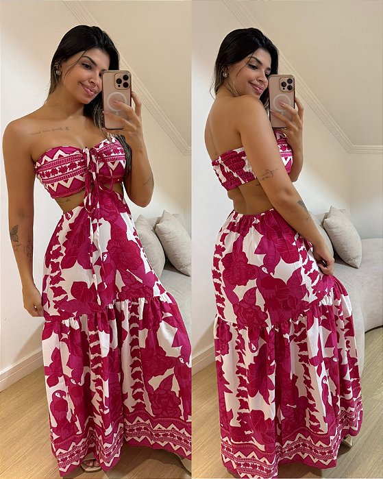 Vestido Lily Folhas Pink