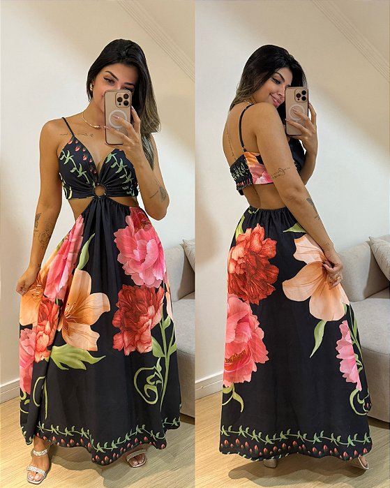 Vestido Georgia Preto Flores