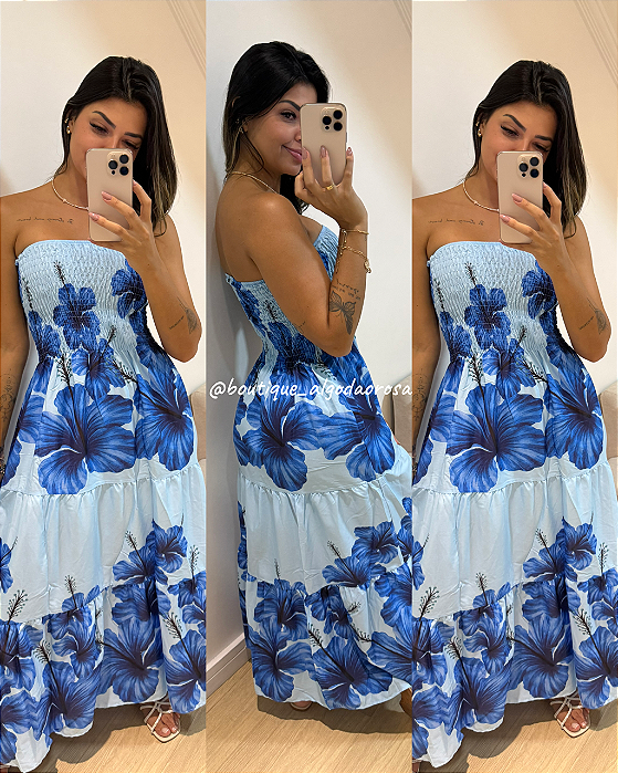 Vestido Hawai Flor Azul