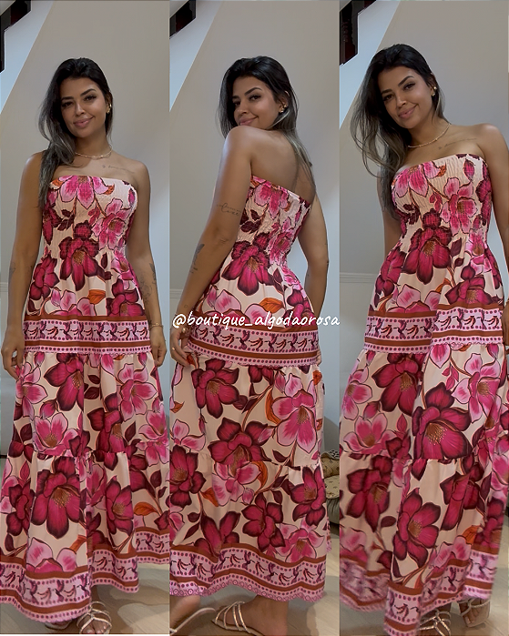 Vestido Hawai Estampa Rosa