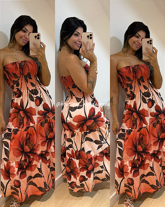 Vestido Hawai Estampa Marrom