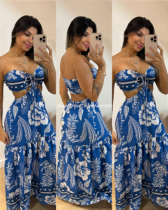 Vestido Lily Azul Folhas