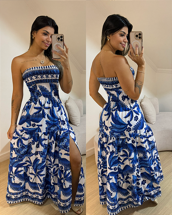 Vestido Alicia Pássaro e Coqueiro