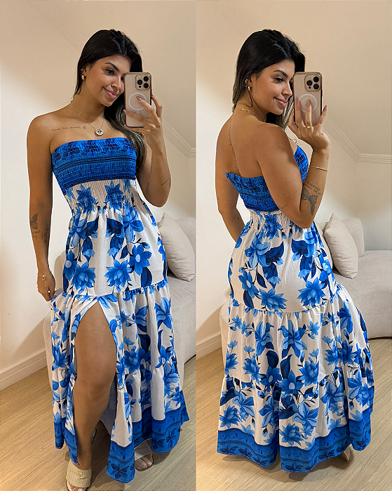 Vestido Alicia Estampa Azul Flores