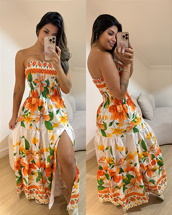Vestido Alicia Estampa Flor Laranja