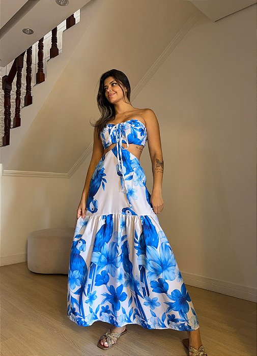 Vestido Lily Estampa Azul Pássaro