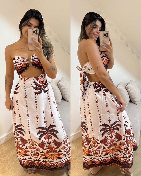 Vestido Amélia Estampa Marrom