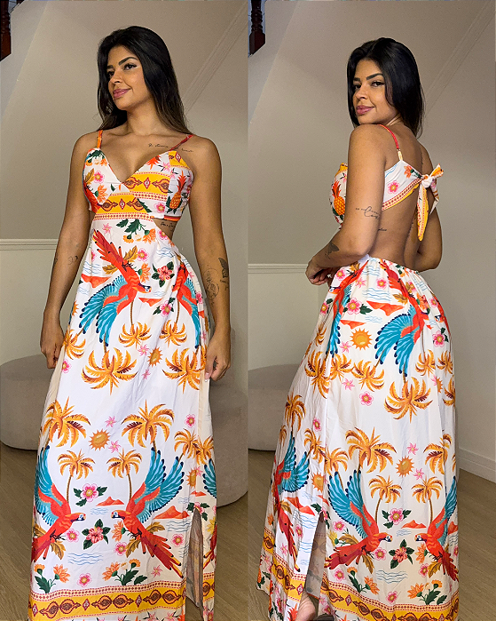 Vestido Elizandra Florido Laranja