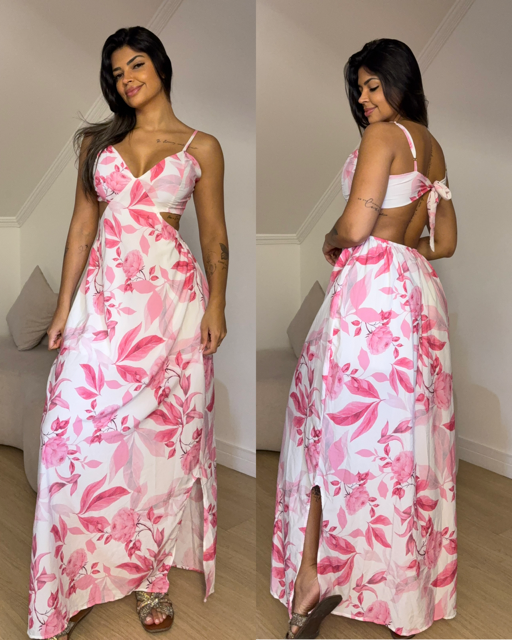 Vestido Elizandra Branco Flores Rosas