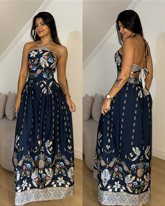 Vestido Milena Estampa Azul Escuro