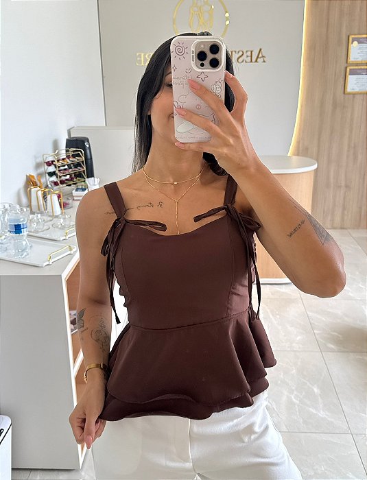 Blusa laço marrom