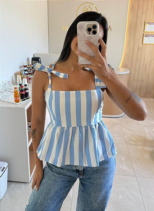 Blusa Peplum Listrada Azul