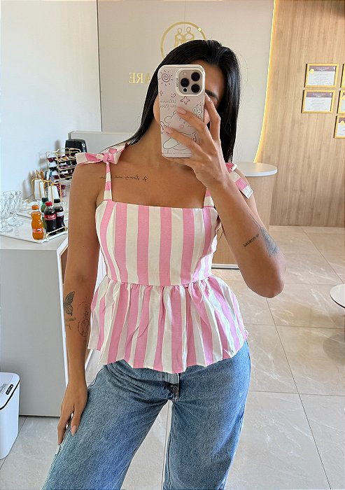 Blusa Peplum Listrada Rosa