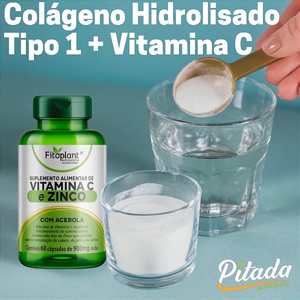 Colágeno Hidrolisado Gelnex + Vitamina C 500g e Zinco Lauton (Kit 2 meses)