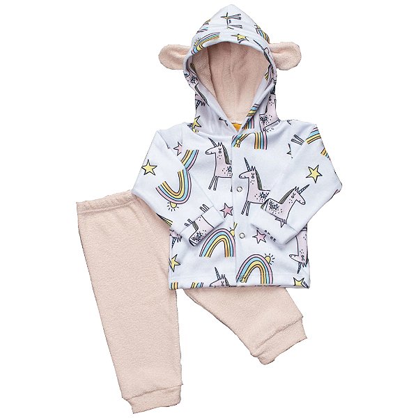 Conjunto Blusa com Touca e Calça Unicórnio Estampada - DuBaby- A loja do  seu bebê