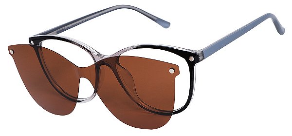 Armação Óculos Receituário e Sol Clipon Com 1 Lente Têmis Cinza Degradê