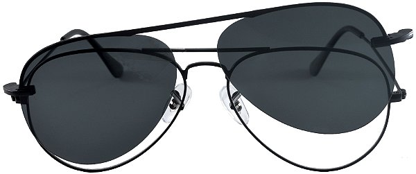 Armação Óculos Receituário Clipon (Polarizado Proteção UV400) Aviador Preto AT 3042