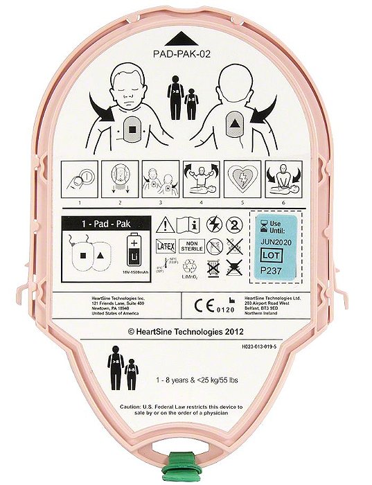 Cartucho Eletrodos com Bateria Padpak Heartsine Pediátrico