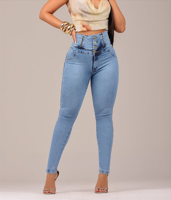 Calça Jeans Feminina Ziper No Cós Com Elastico Levanta Bumbum Lançamento