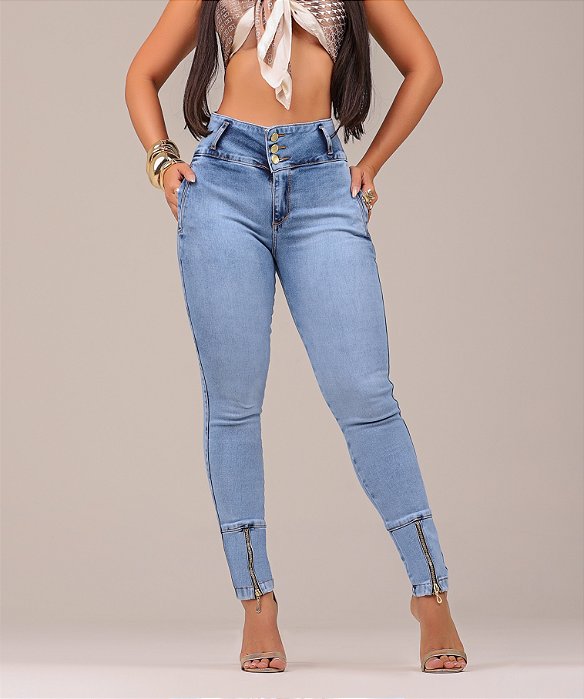 Calça Jeans Detalhes Ziper Barra Com Bolso Emoina Bumbum