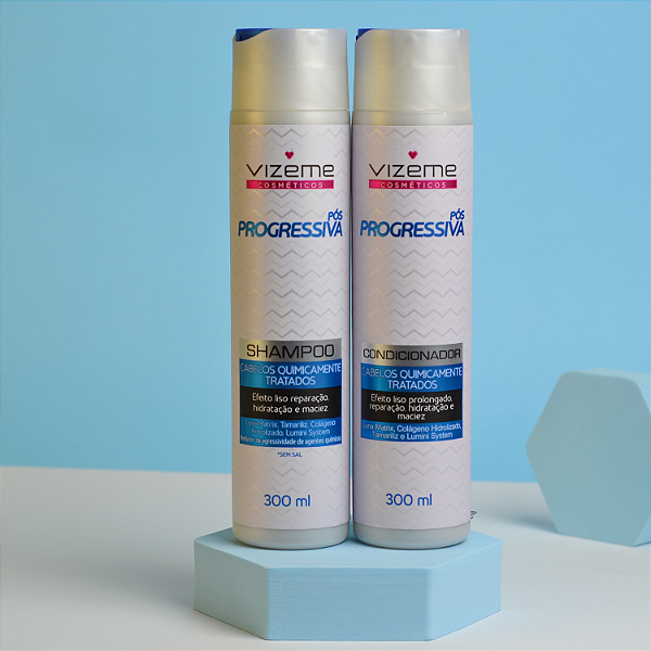 Kit Pós Progressiva 300ml (2 Produtos) - Shampoo e condicionador - efeito liso prolongado - Vizeme