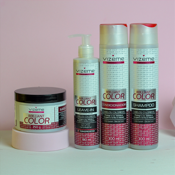Kit para cabelos coloridos - Brilliant Color (4 Produtos) - Manutenção da cor -  com termoprotetor e filtro UV - Vizeme