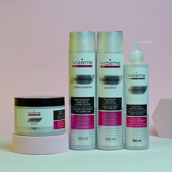 Kit Queraplus (4 Produtos) - Rico em Queratina e Óleo de Coco, recarga de queratina