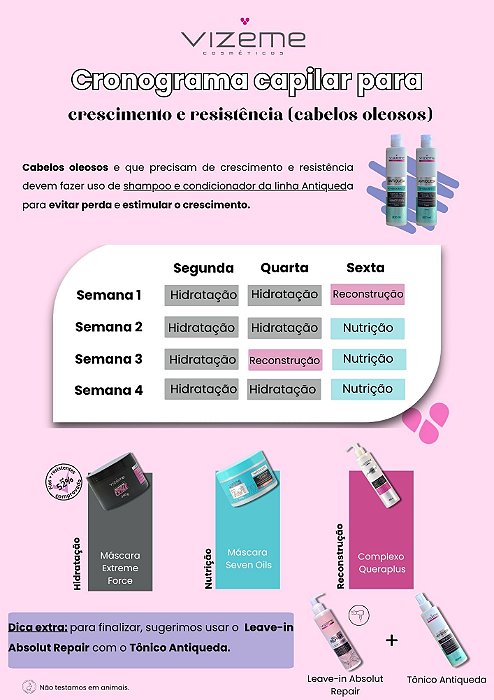Cronograma capilar para crescimento e resistência - cabelos oleosos (7 produtos)