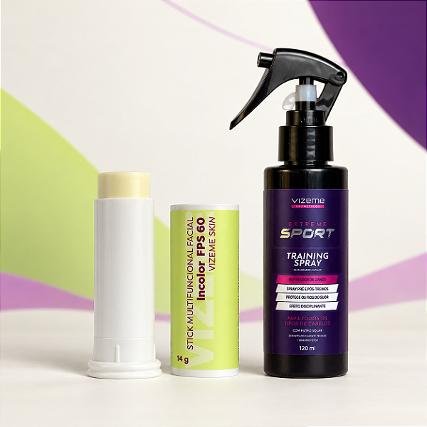 Kit Sport Vizeme: Stick Multifuncional Facial Incolor FPS 60 14g + Spray Extreme Sport (2 produtos)