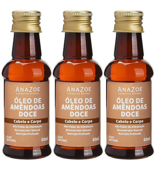 Kit Óleo de Amêndoa Doce Cabelo e Corpo 60ml Anazoe 3 Unidades