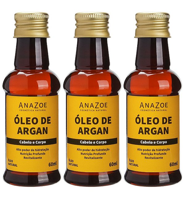 Kit Óleo de Argan Cabelo e Corpo 60ml Anazoe 3 Unidades