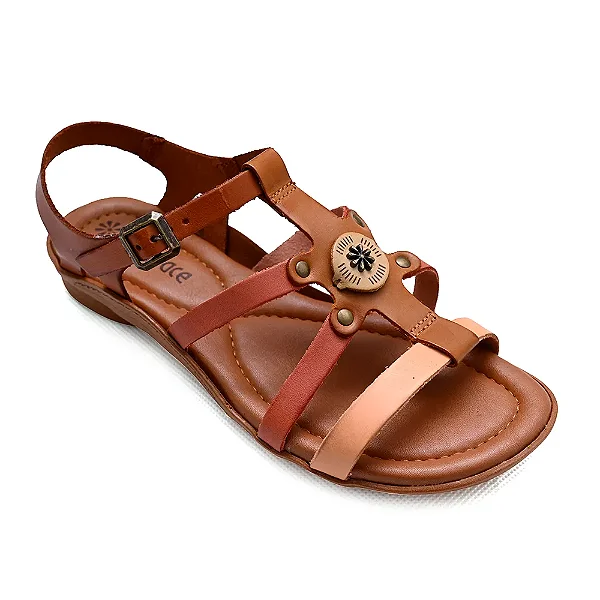 Sandália Feminina New Face Flat em Couro Pêssego – Leve, Anatômica e Elegante