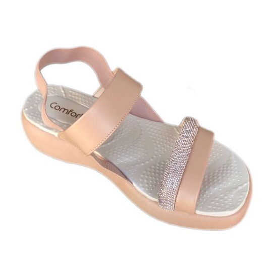 Sandália Confortável Nude com Strass e Elástico super leve e aconchegante Comfortflex